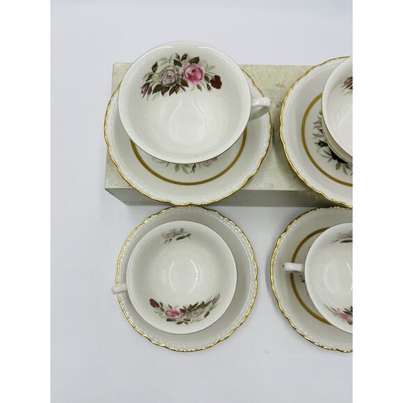 Royal Jackson Fine China Set Of 4 Teacup And Saucer Flower W/ Gold Trim - Picture 2 of 12